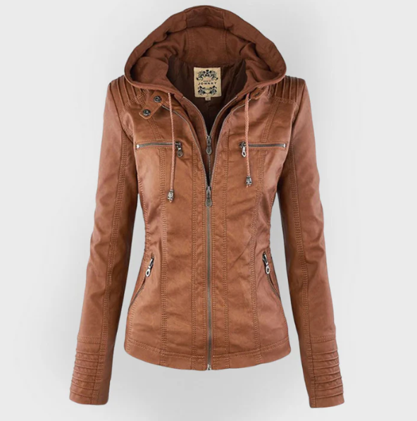 Giacca in pelle moderna con cappuccio