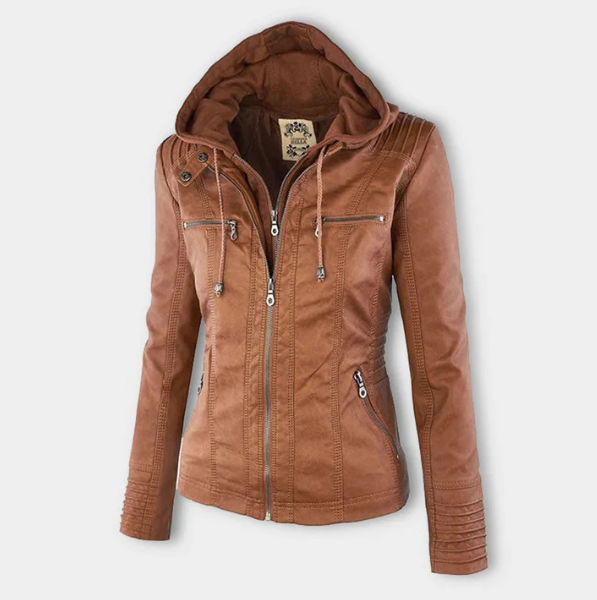 Giacca in pelle moderna con cappuccio