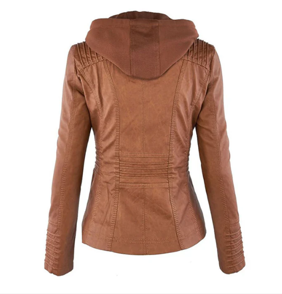 Giacca in pelle moderna con cappuccio