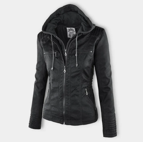 Giacca in pelle moderna con cappuccio