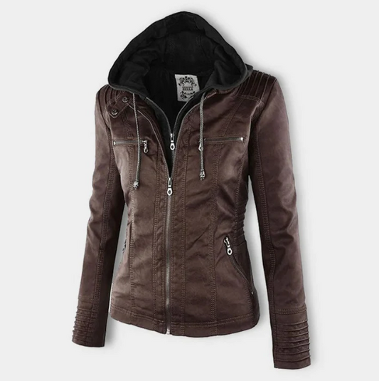 Giacca in pelle moderna con cappuccio