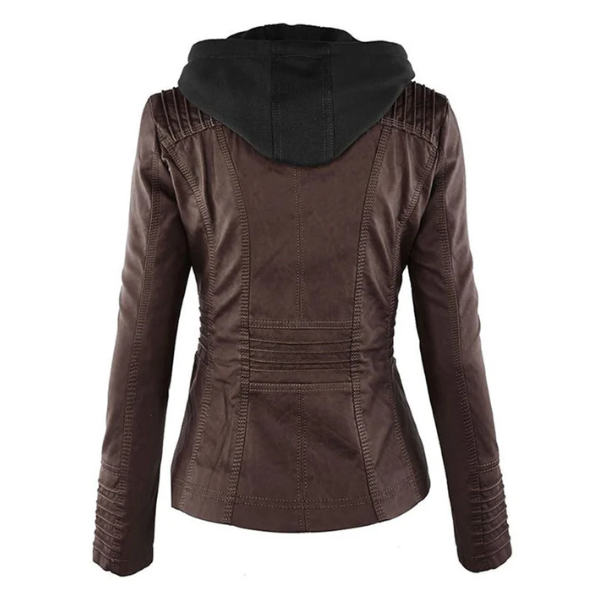 Giacca in pelle moderna con cappuccio